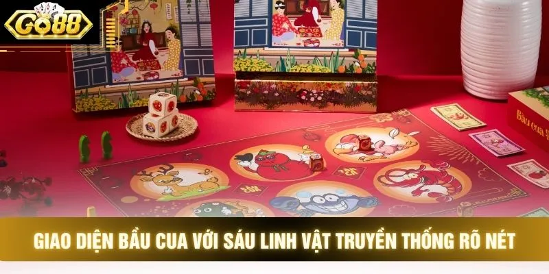 Giao diện Bầu Cua với sáu linh vật truyền thống rõ nét